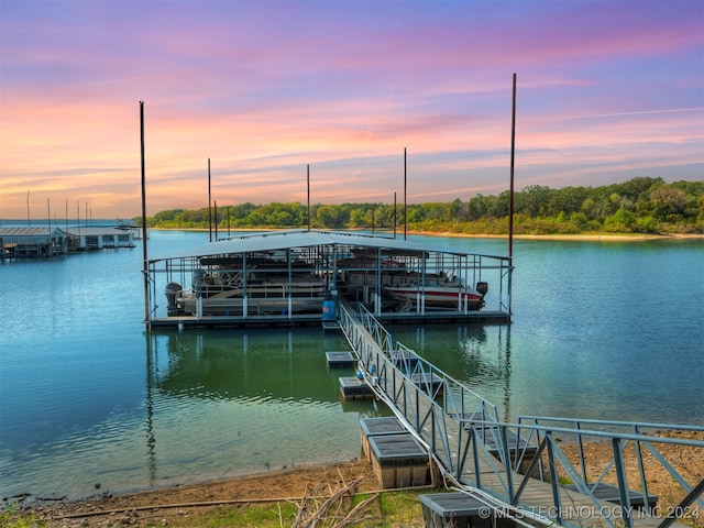 view of dock with a water view