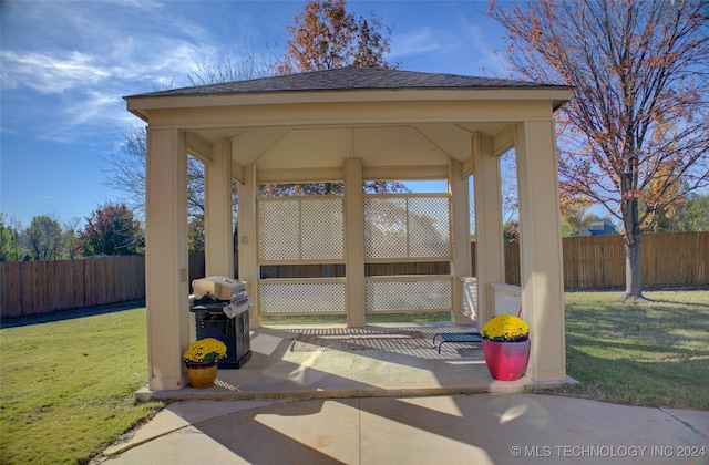 view of patio with a gazebo and area for grilling