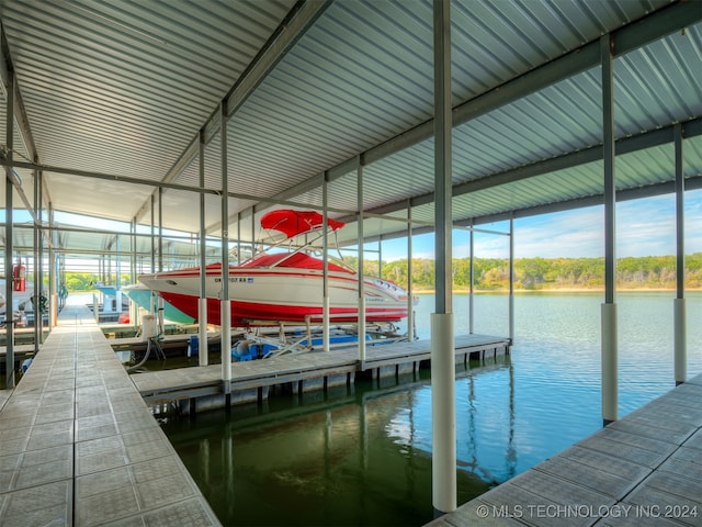 view of dock with a water view