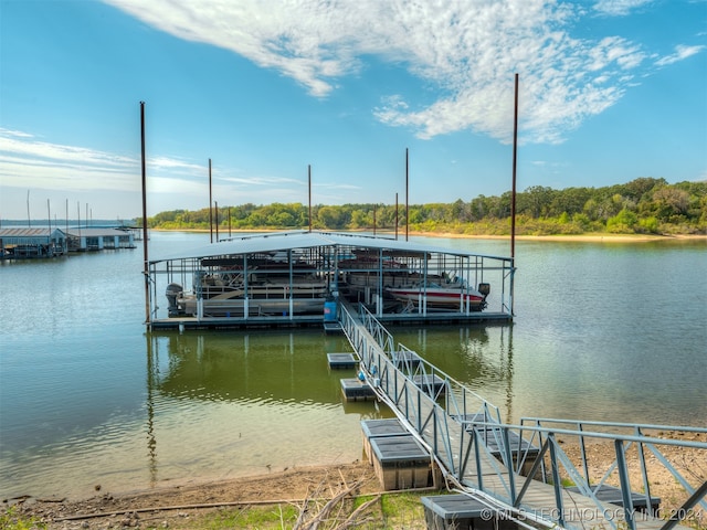 view of dock with a water view