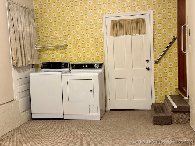 washroom with light carpet and separate washer and dryer