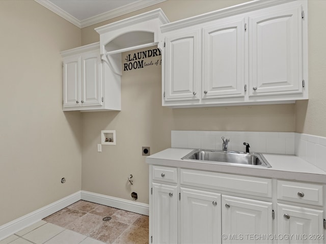 laundry room with hookup for an electric dryer, sink, gas dryer hookup, washer hookup, and cabinets