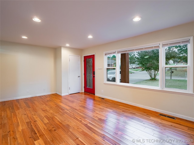 unfurnished room featuring a wealth of natural light and light wood-type flooring