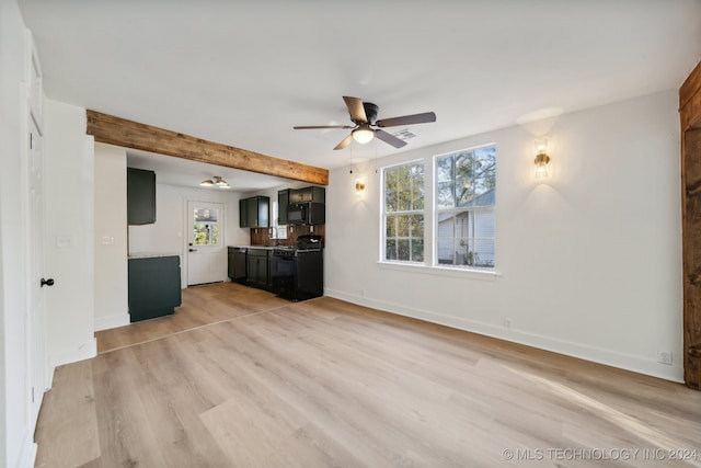 unfurnished living room featuring light hardwood / wood-style floors and ceiling fan