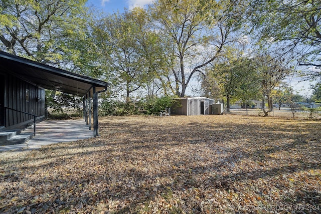 view of yard featuring a shed