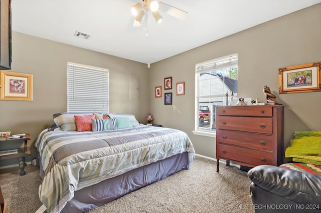 bedroom with carpet flooring and ceiling fan