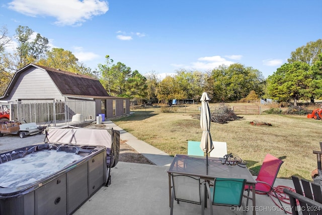 view of patio / terrace featuring a hot tub