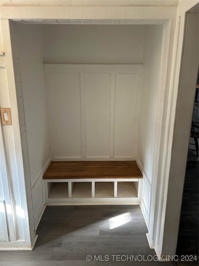 mudroom featuring dark hardwood / wood-style flooring