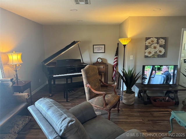 living room with dark wood-type flooring