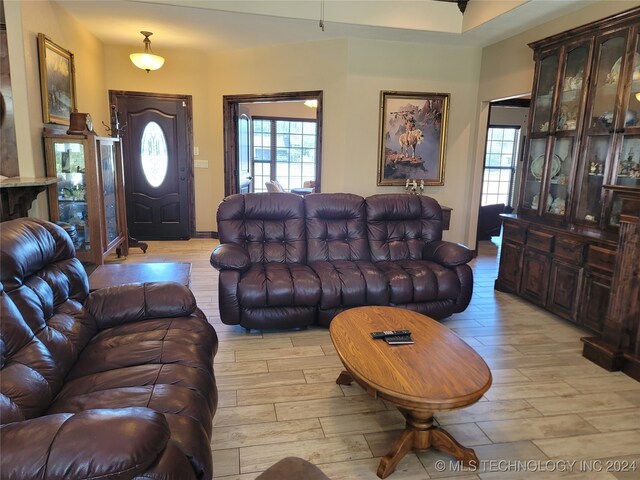 living room with light wood-type flooring