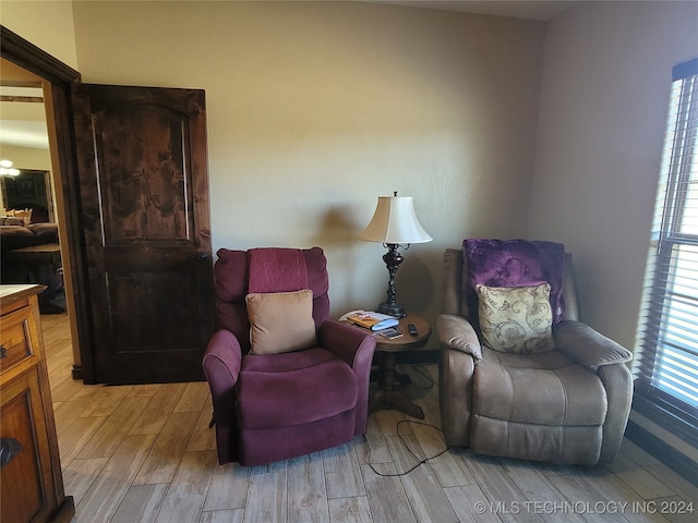 living area with light hardwood / wood-style floors and plenty of natural light