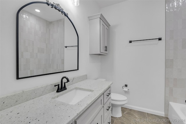 full bathroom featuring tile patterned floors, vanity,  shower combination, and toilet