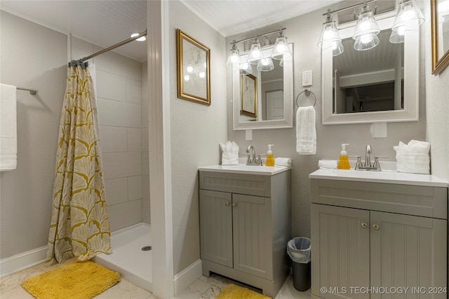 bathroom with vanity and walk in shower