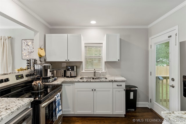 kitchen featuring appliances with stainless steel finishes, white cabinetry, a healthy amount of sunlight, and sink