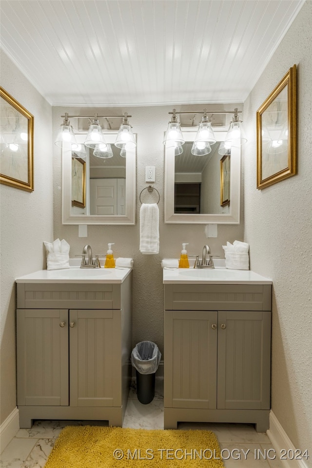 bathroom with vanity and wood ceiling