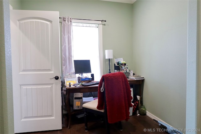 office area featuring dark hardwood / wood-style flooring