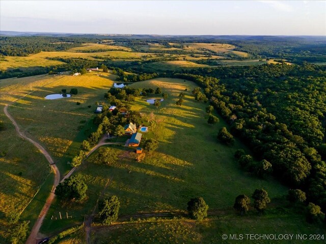 drone / aerial view featuring a rural view and a water view