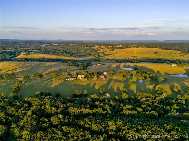 drone / aerial view featuring a rural view and a water view