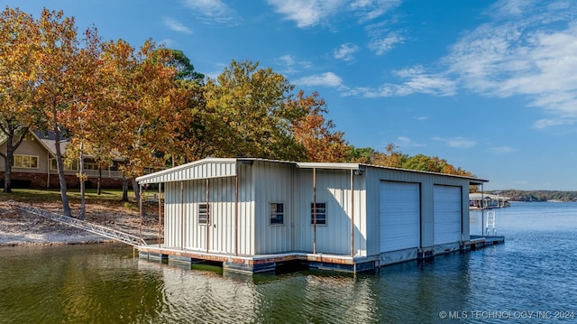 dock area with a water view