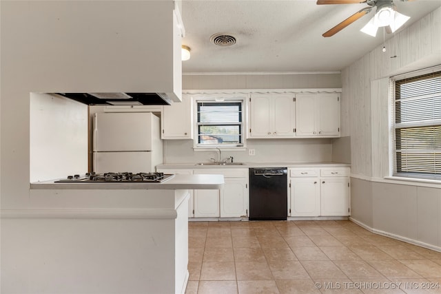 kitchen featuring white fridge, a healthy amount of sunlight, dishwasher, and stainless steel gas stovetop