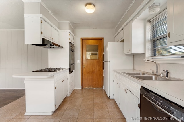 kitchen featuring white cabinetry, stainless steel appliances, ornamental molding, and sink