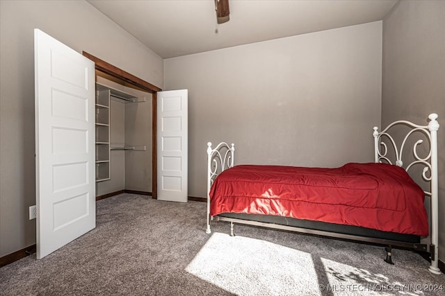 bedroom featuring carpet flooring and ceiling fan