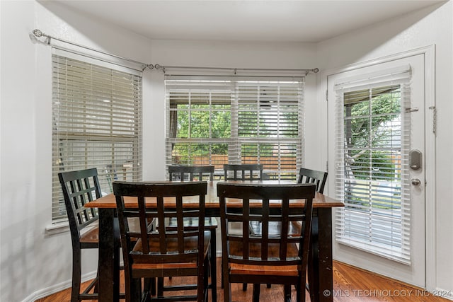 dining space with hardwood / wood-style flooring