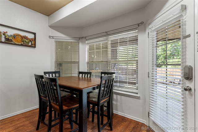 dining space featuring dark wood-type flooring