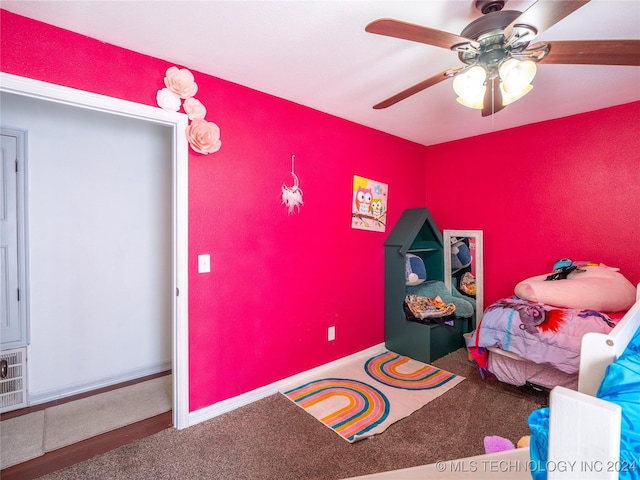 unfurnished bedroom with carpet and ceiling fan