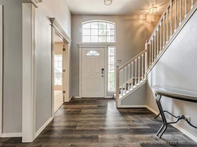 foyer entrance featuring dark hardwood / wood-style floors