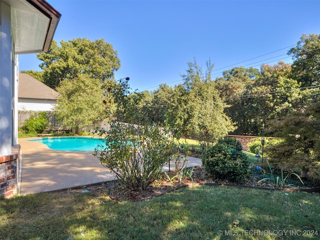 view of pool featuring a yard and a patio area