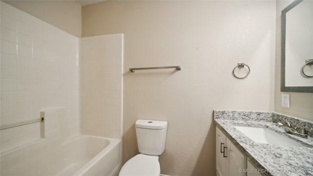 full bathroom with toilet, shower / bathing tub combination, and vanity