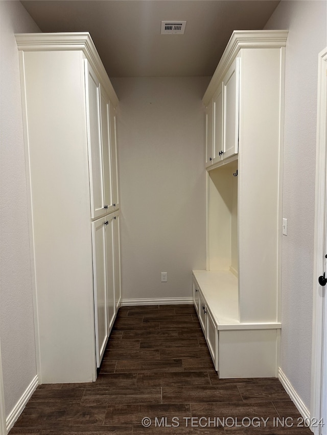 mudroom with dark hardwood / wood-style flooring