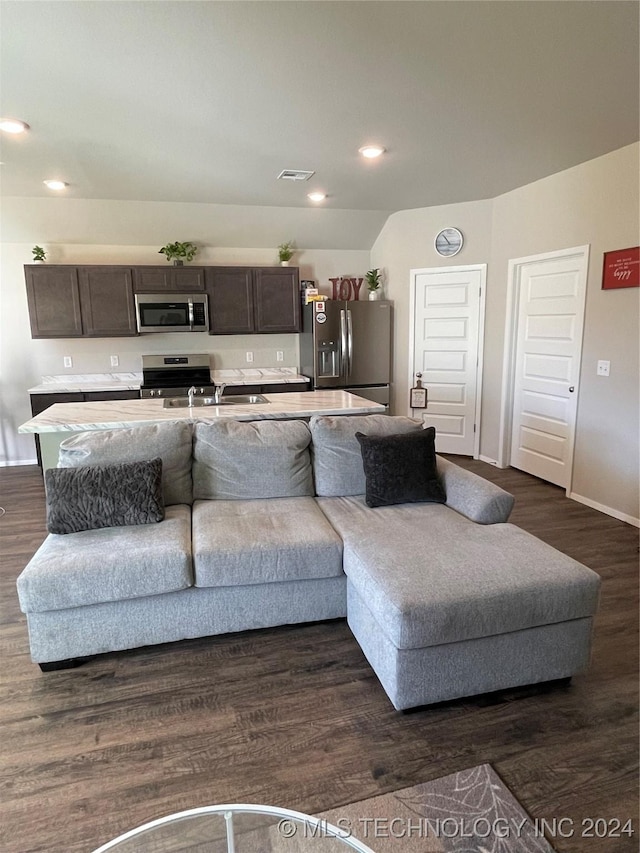 living room with dark wood-type flooring