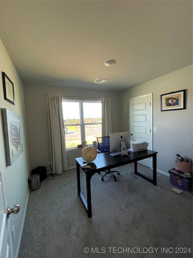 home office featuring carpet flooring