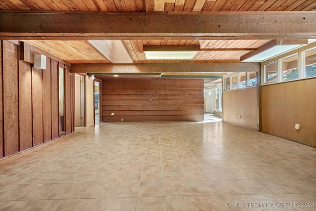 basement with wood walls and wooden ceiling