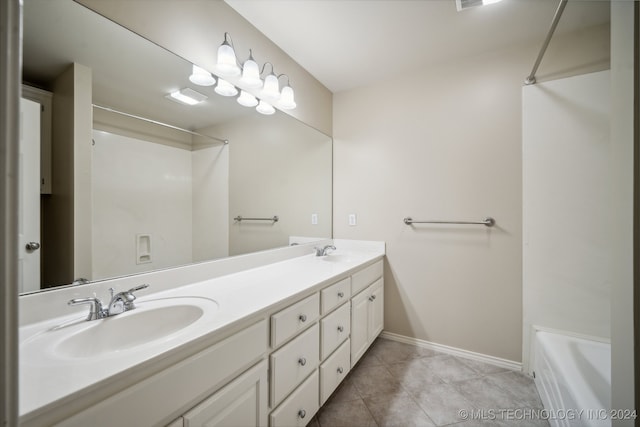 bathroom with vanity,  shower combination, and tile patterned floors