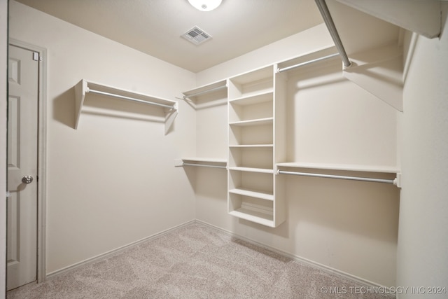 walk in closet with light colored carpet