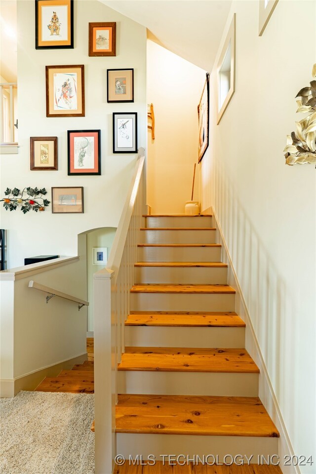 stairway with wood-type flooring