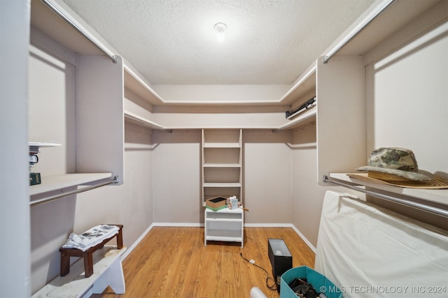 walk in closet featuring light hardwood / wood-style flooring