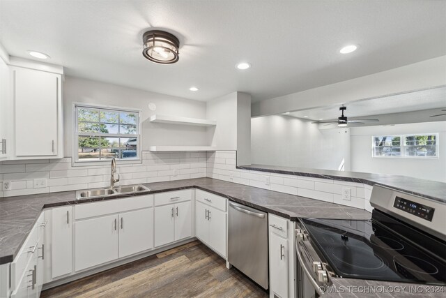 kitchen with white cabinetry, appliances with stainless steel finishes, sink, and decorative backsplash