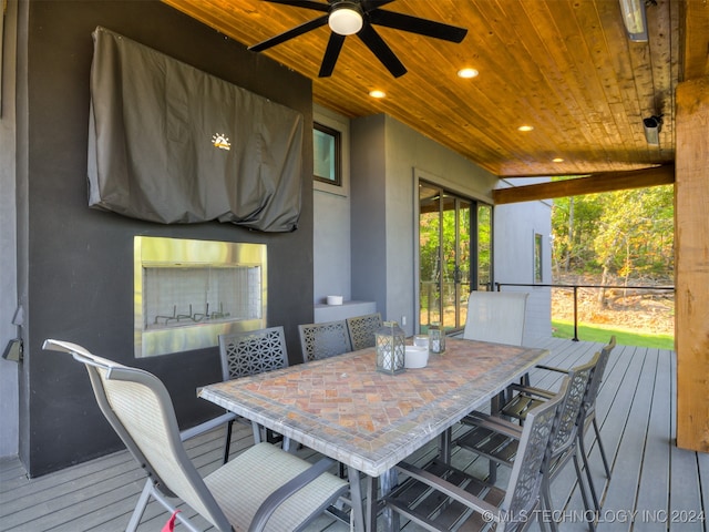 wooden terrace with ceiling fan