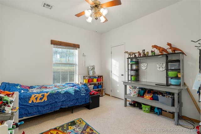 bedroom with carpet flooring and ceiling fan