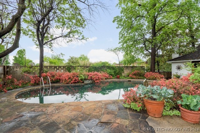 view of swimming pool featuring a patio area