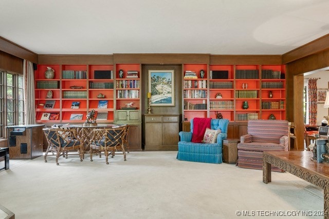 living area featuring carpet flooring