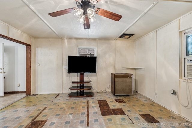 basement featuring ceiling fan