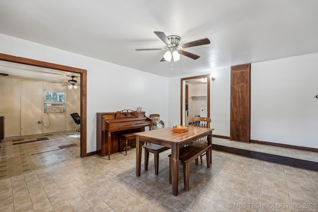 dining room with ceiling fan and cooling unit