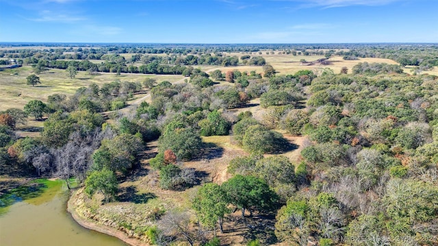 bird's eye view featuring a rural view and a water view