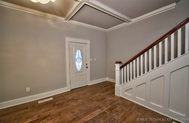 foyer entrance featuring dark hardwood / wood-style flooring