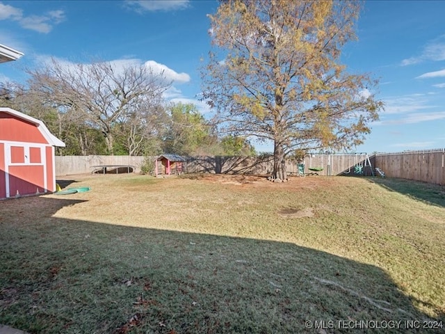 view of yard with a storage unit